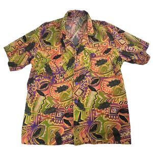 VTG Men's Hippie Gypsy Batik Fish Tribal Hawaiian Aloha Camp Button Shirt Sz 48